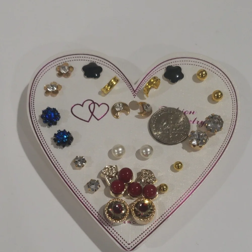 Elegant Set of 12 Different Shape Colorful Stud Earrings Women's Fashion Jewelry